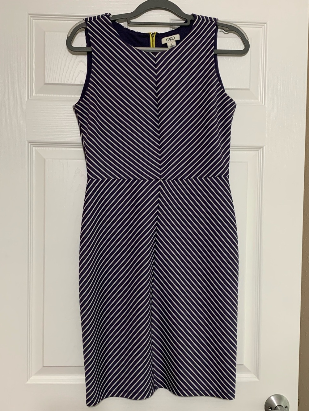 Cato Sleeveless Navy and White Striped Midi Sheath Dress